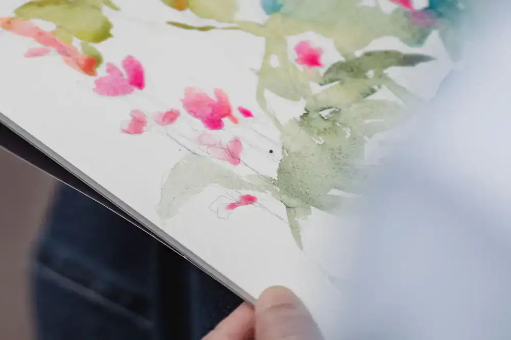 Completed botanical illustration in a studio setting