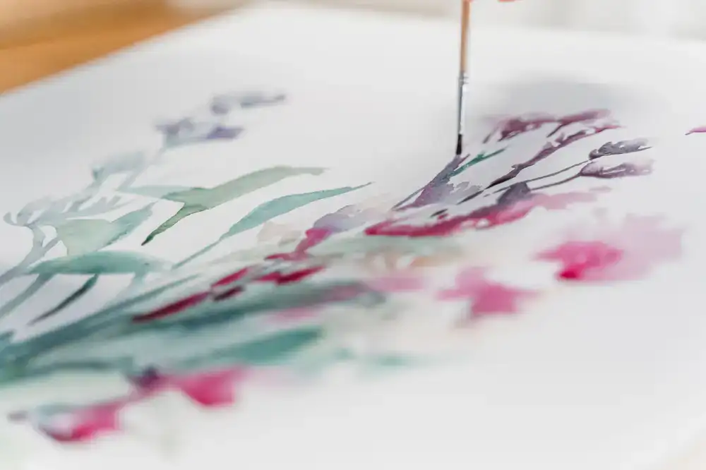 Delicate watercolor and ink illustration of meadow flowers